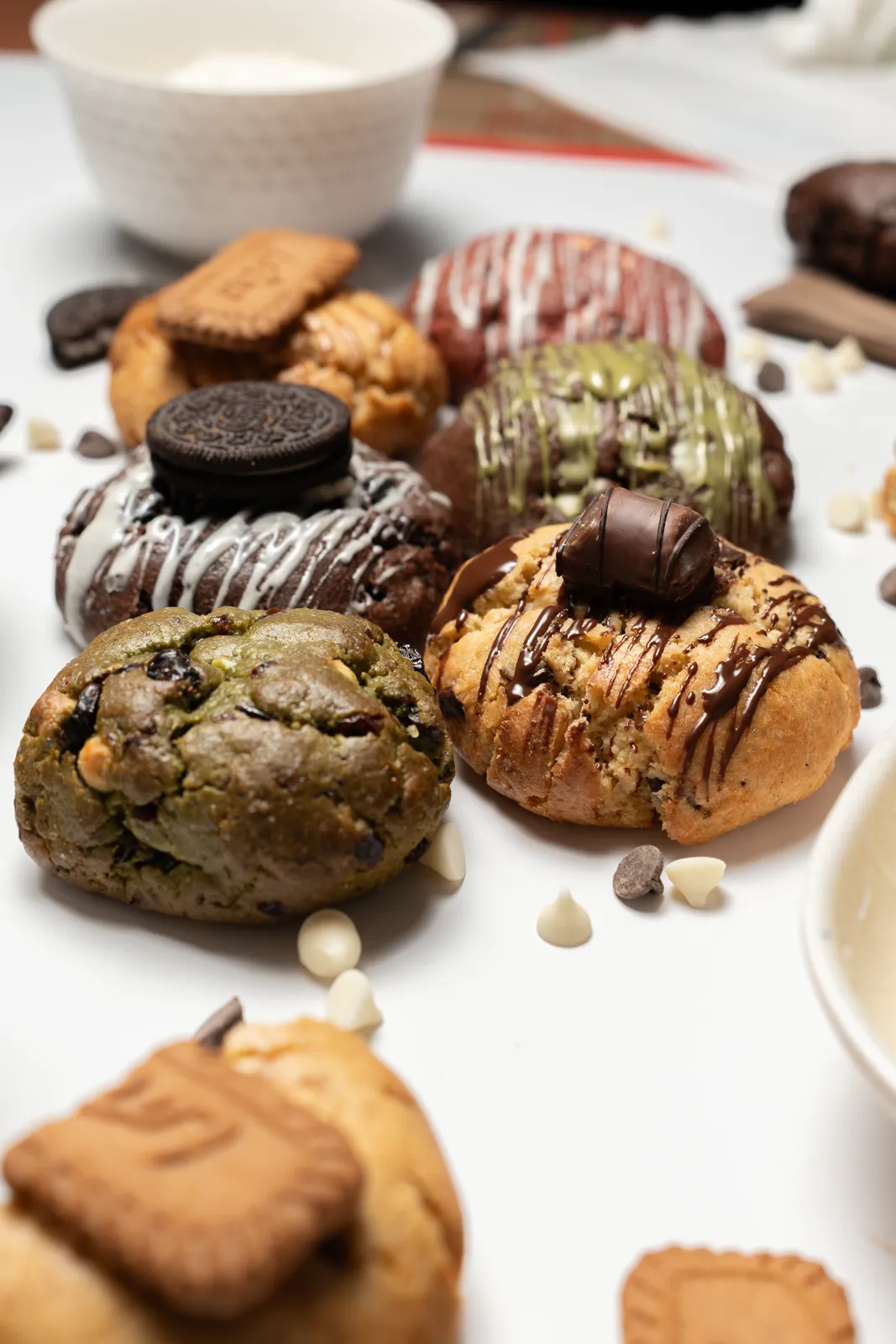 A styled spread of the full cookie range on a light surface.